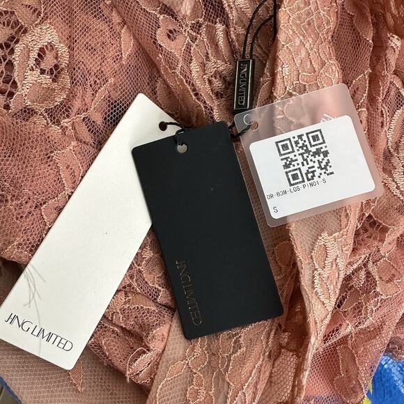 j ing limited pink sheer lace long sleeve button front lined Maxi Dress Size S - Picture 7 of 12